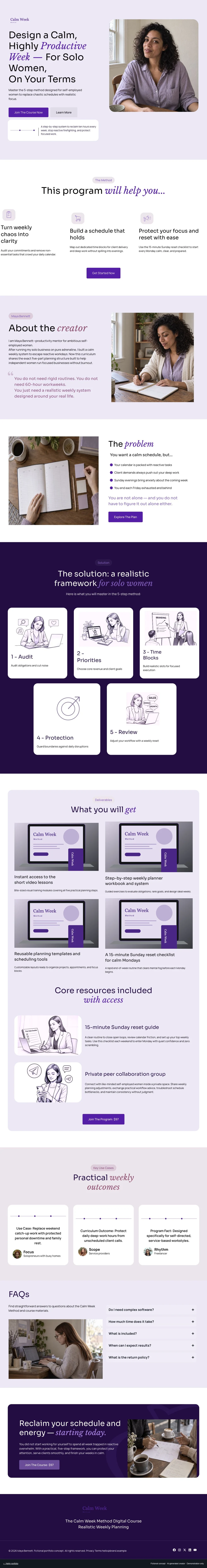 Calm Week Method landing page preview